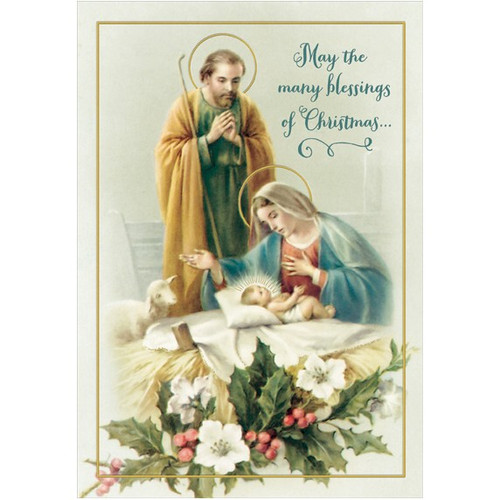 Joseph, Mary and Jesus Religious Christmas Card: May the many blessings of Christmas…
