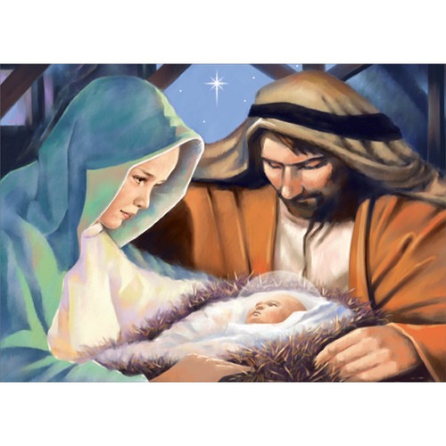 Jesus, Mary and Joseph Closeup Religious Christmas Card