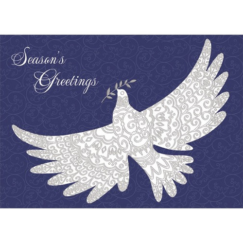 Embossed Dove on Embossed Swirls Peace Christmas Card: Season's Greetings