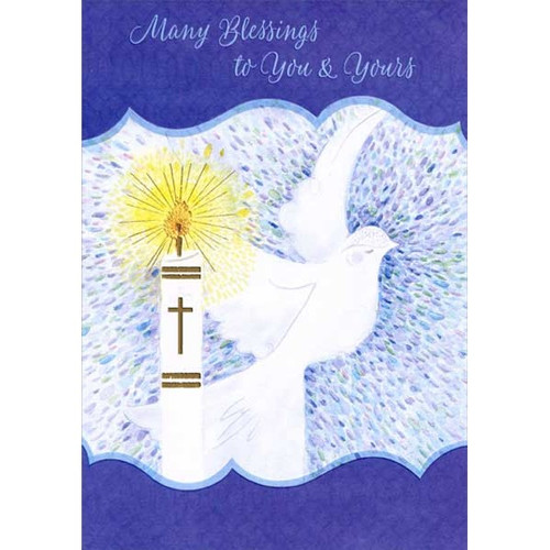 Dove and Candle Many Blessings Religious Christmas Card: Many Blessings to You & Yours