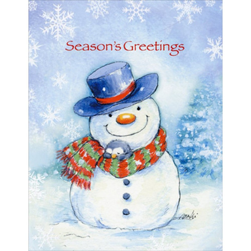 Cute Snowman with Top Hat Christmas Card: Season's Greetings