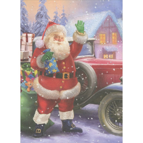 Santa and Red Vintage Car Christmas Card