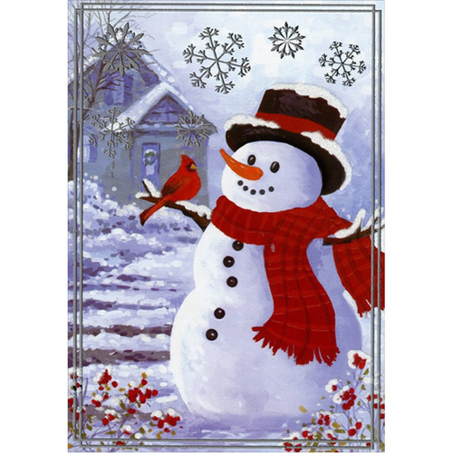 Snowman with Red Scarf and Cardinal Christmas Card