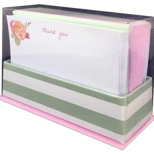 Sweet Mint Floral Box of 50 Flat Thank You Note Cards: thank you