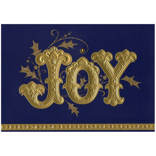 Joy : Gold Foil Embossed Lettering on Deep Blue Box of 12 Christmas Cards: JOY