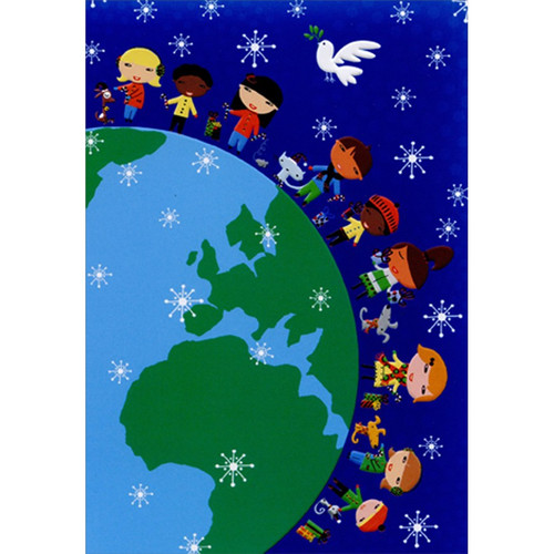 Children and Pets Standing on World : UNICEF Christmas Card