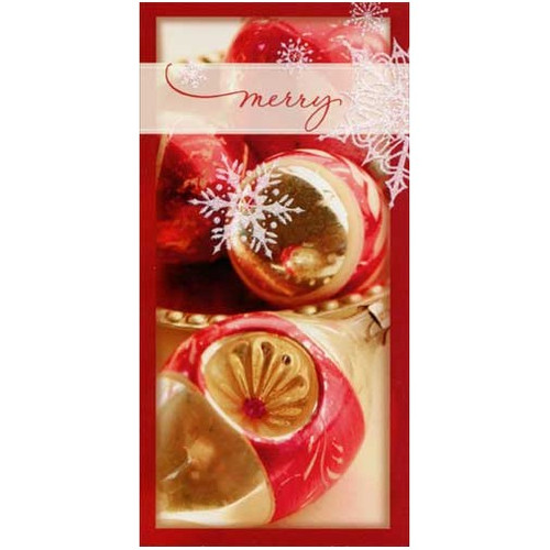 Gold and Red Ornaments Box of 16 Christmas Cards: merry