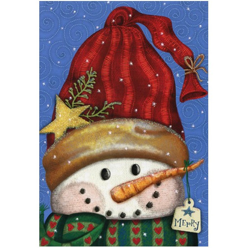 Red Hat Snowman Christmas Card: Merry
