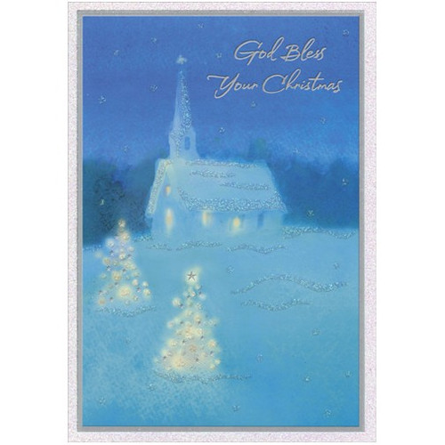 Church in Snow Christmas Card: God Bless Your Christmas
