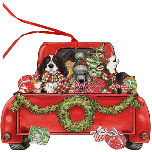 Dogs in Pickup Truck Box of 12 Keepsake Ornament Christmas Cards