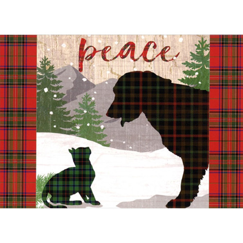 Peace : Dog and Cat Silhouette with Cross Hatch Patterns Box of 18 Christmas Cards: peace