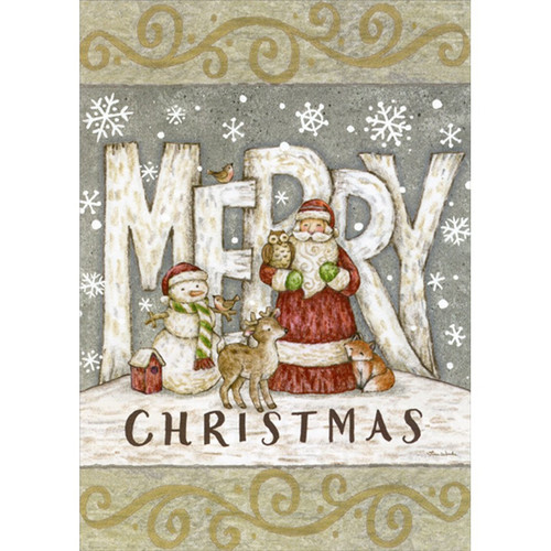 Santa and Snowman with Owl, Fox, Deer and Bird Box of 16 Christmas Cards: Merry Christmas