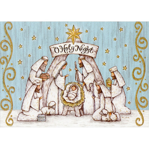 O Holy Night : Manger Scene on Light Blue Box of 14 Religious Christmas Cards: O Holy Night