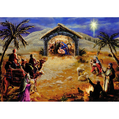 Wise Men and Shepherds Arrive at Stable Box of 14 Religious Christmas Cards