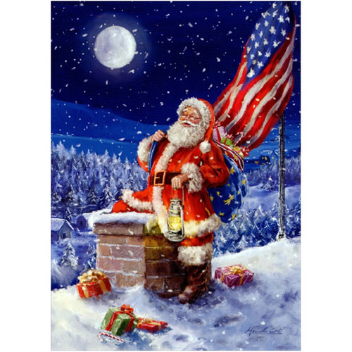 Santa, Chimney and American Flag Box of 18 Patriotic Christmas Cards