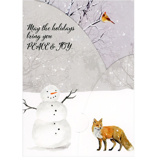 Woodland Animals Tri-Fold Panorama Box of 12 Christmas Cards: May the holidays bring you PEACE & JOY.