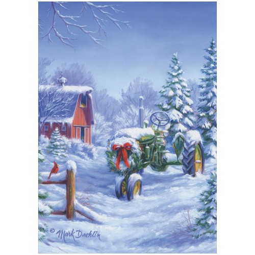 Sparkling Glitter Snow Covered Village Road Christmas Card