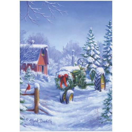 Snow Covered John Deere Tractor Box of 18 Christmas Cards