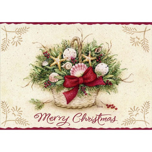 Holiday Beach Basket Box of 18 Warm Weather Christmas Cards: Merry Christmas