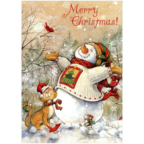 Snowman and Cat: Winter Bliss Box of 18 Christmas Cards: Merry Christmas!