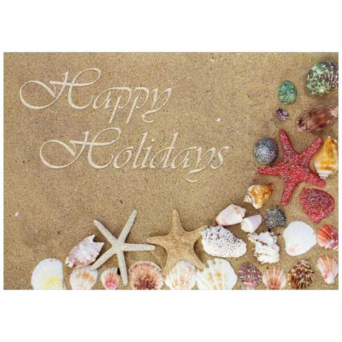Shells and Starfish Box of 14 Tropical Christmas Cards: Happy Holidays