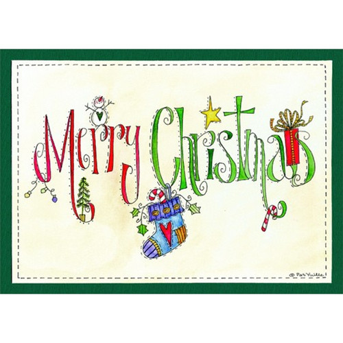 Merry Christmas Hanging Stocking: Pat Yuille Box of 18 Christmas Cards: Merry Christmas
