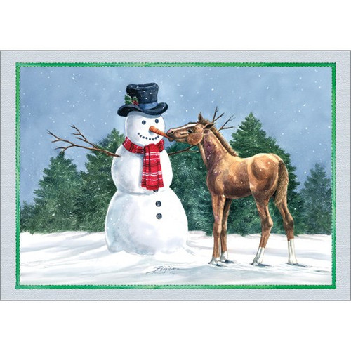 Friendly Foal and Snowman: Barbara Gibson Box of 18 Christmas Cards