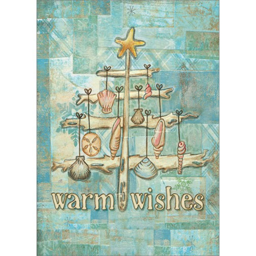 Driftwood Christmas Tree: Bridget McKenna Box of 18 Coastal Christmas Cards: warm wishes
