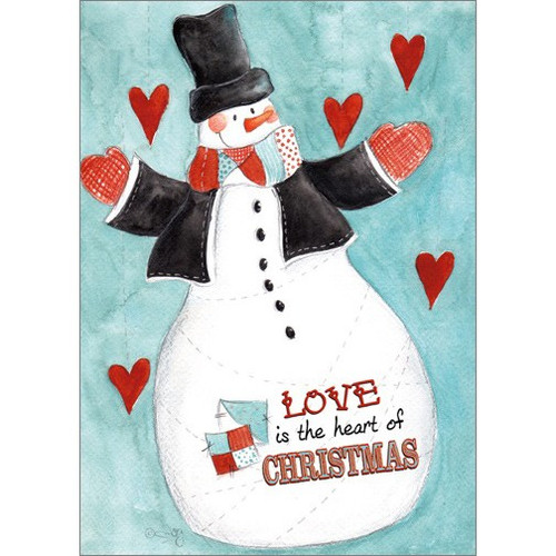 Quilt Snowman: Monica Sabolla Gruppo Box of 18 Christmas Cards: Love is the heart of Christmas