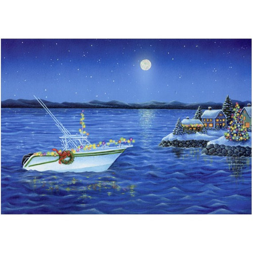 Holiday Boat Deluxe Glitter: Box of 14 Elaine Maier Nautical Christmas Cards