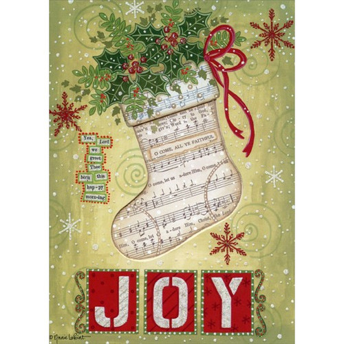 Joy Christmas Stocking Cutout: Box of 12 Annie LaPoint Die Cut Christmas Cards: JOY