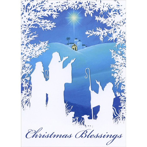 Shepherds Keeping Watch Silhouette: Box of 18 Sarah Summers Religious Christmas Cards: Christmas Blessings