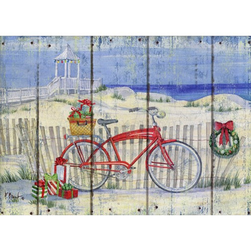 Red Bike, Picket Fence at Beach: Box of 18 Paul Brent Coastal Christmas Cards