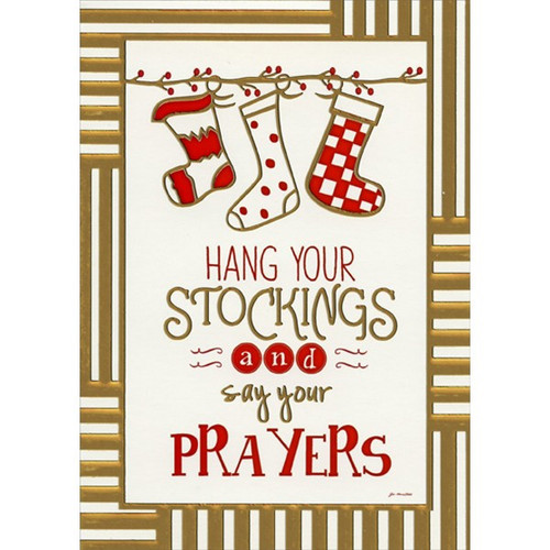 Hang Your Stockings : Jo Moulton Box of 14 Gold Foil Embossed Christmas Cards: Hang Your Stockings and say your Prayers