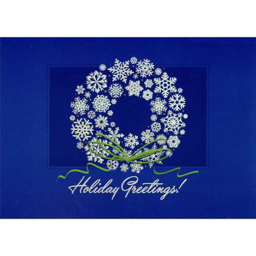 Silver Prismatic Foil Snowflake Wreath : John T Lewis Box of 14 Embossed Christmas Cards: Holiday Greetings!