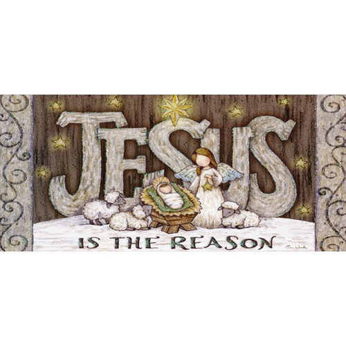 Jesus is the Reason : Tina Wenke Box of 14 Long Glitter Religious Christmas Cards: JESUS Is The Reason