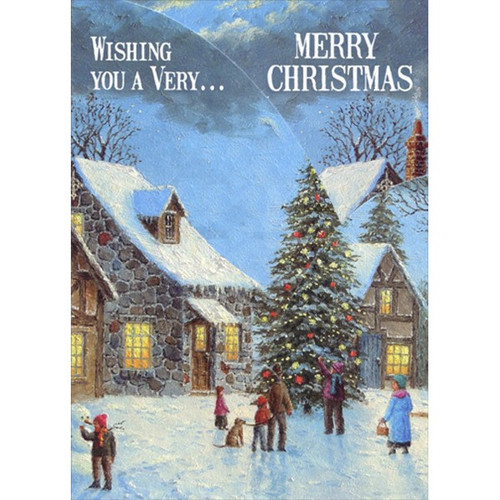 The Tree is Lit : Dennis Lewan Box of 12 Tri-Fold Panorama Christmas Cards: Wishing You a Very…