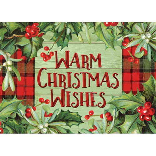 Warm Christmas Wishes Tartan with Holly : Andrea Tachiera Box of 18 Christmas Cards: Warm Christmas Wishes