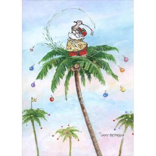 Santa Golfing on Top of Palm Tree : Gary Patterson Box of 18 Funny Christmas Cards