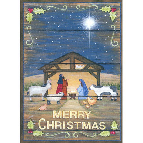 The Nativity with Holly Border : Annie LaPoint Box of 18 Religious Christmas Cards: Merry Christmas