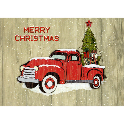 Red Truck 3D Tip On : Tree with Red Gem Star Hand Decorated Christmas Card: Merry Christmas