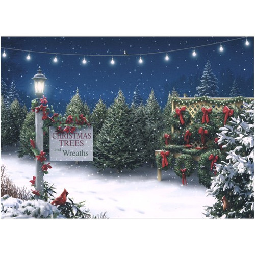 Tis the Season Alan Giana Christmas Card: Sign reads: [Christmas Trees and Wreaths]