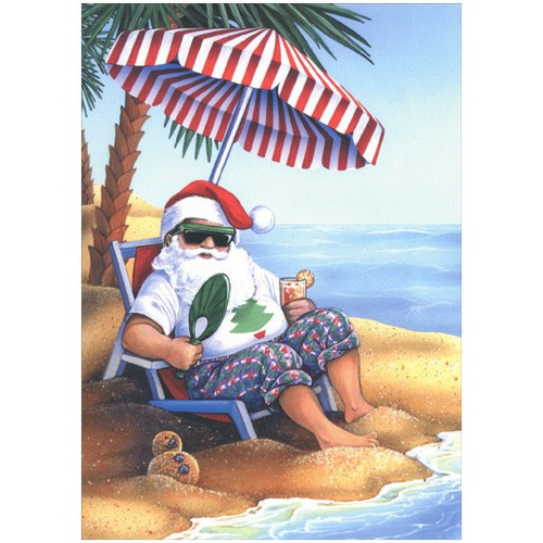 Santa on Beach Warm Weather Christmas Card