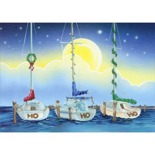 HO HO HO Boats Nautical Holiday Card: Ho Ho Ho