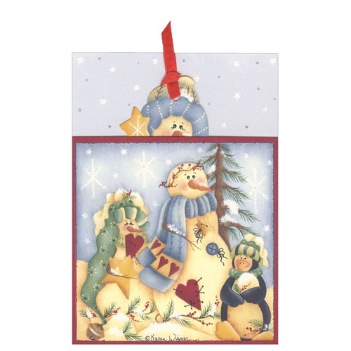 Snowman & Penguin Pocket Ornament Card Bookmark Holiday Card