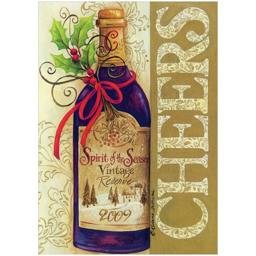 Cheers Wine Bottle Christmas Card: CHEERS