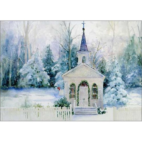 Snowy Church Religious Christmas Card