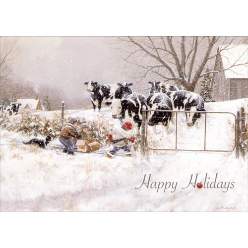 Children & Cows: My Turn Christmas Card: Happy Holidays