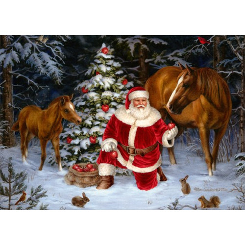 Santa with Two Horses Christmas Card