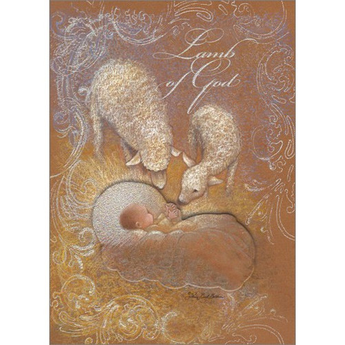 Lamb of God Tip On Infant: Handcrafted Sherri Buck Baldwin Religious Christmas Card: Lamb of God